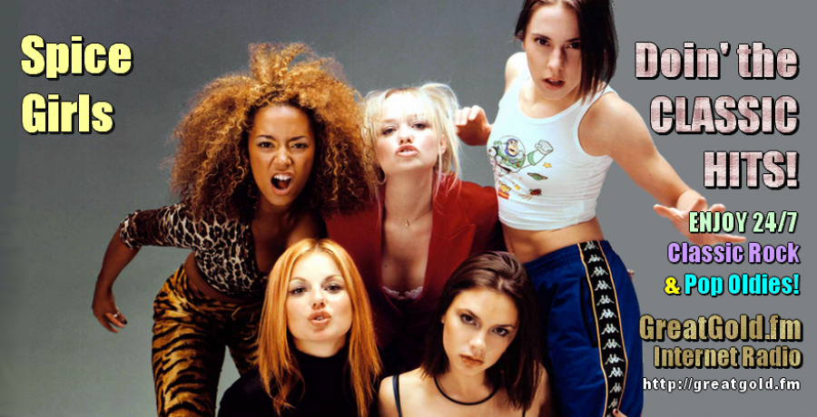 Ginger Spice (Geri Halliwell), bottom-left, of Spice Girls, born Aug 6, 1972, Watford, England.