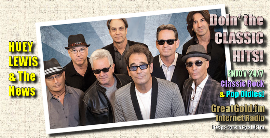 Huey Lewis (front-center) of Huey Lewis and The News was born July 5, 1950 in New York City.