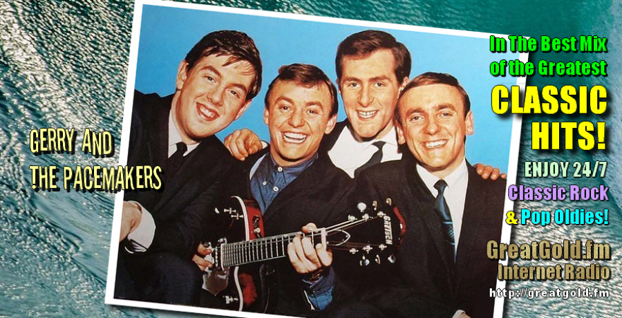 Gerry Marsden (with-guitar) of Gerry & The Pacemakers, born Sept. 24, 1942 in Liverpool, England.